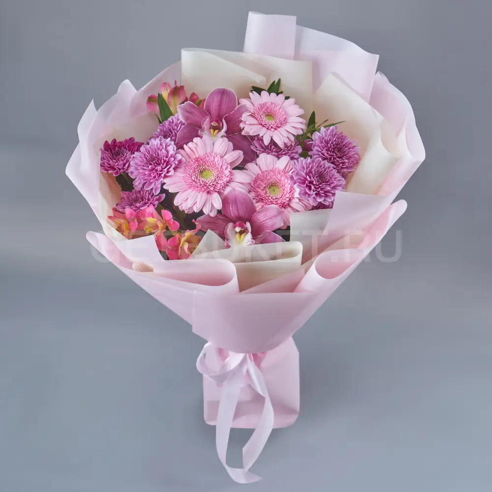 213274 Букет из гербер с орхидеей и альстромерией